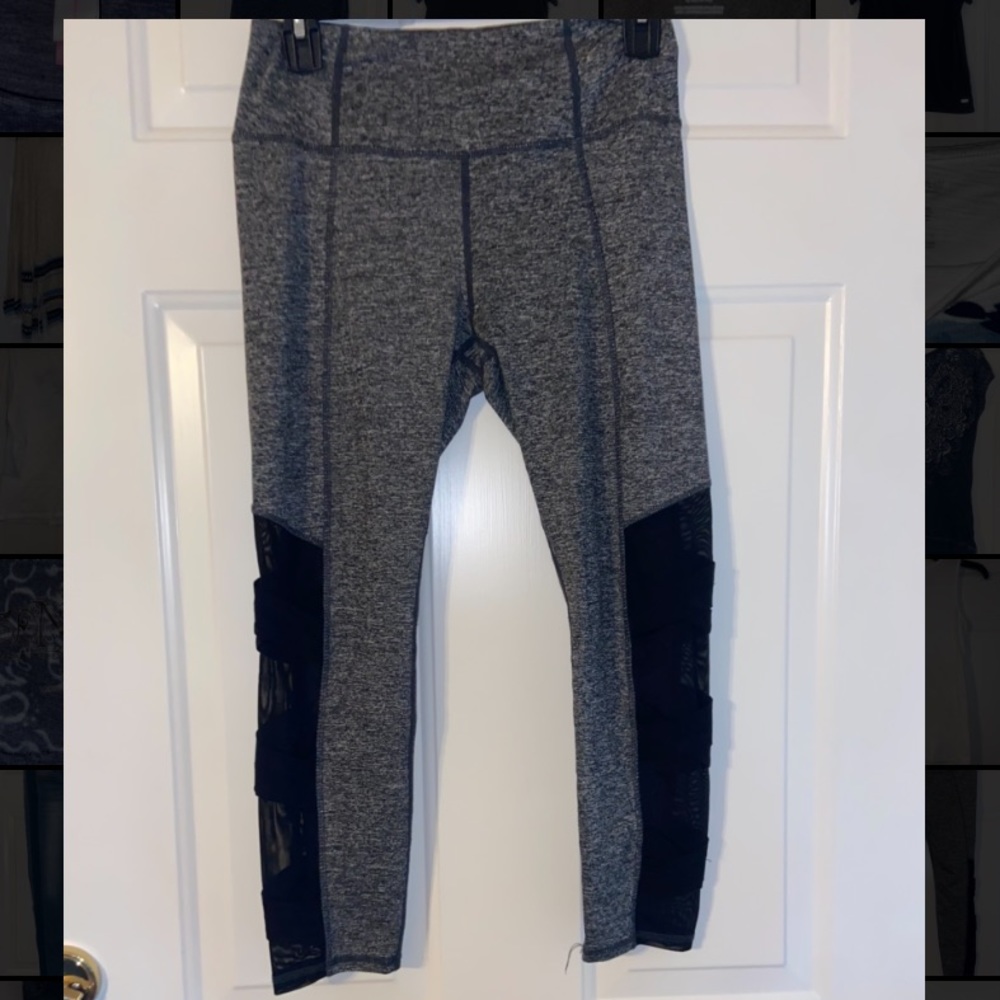 academy brand gray lined mesh sides, athletic leggings